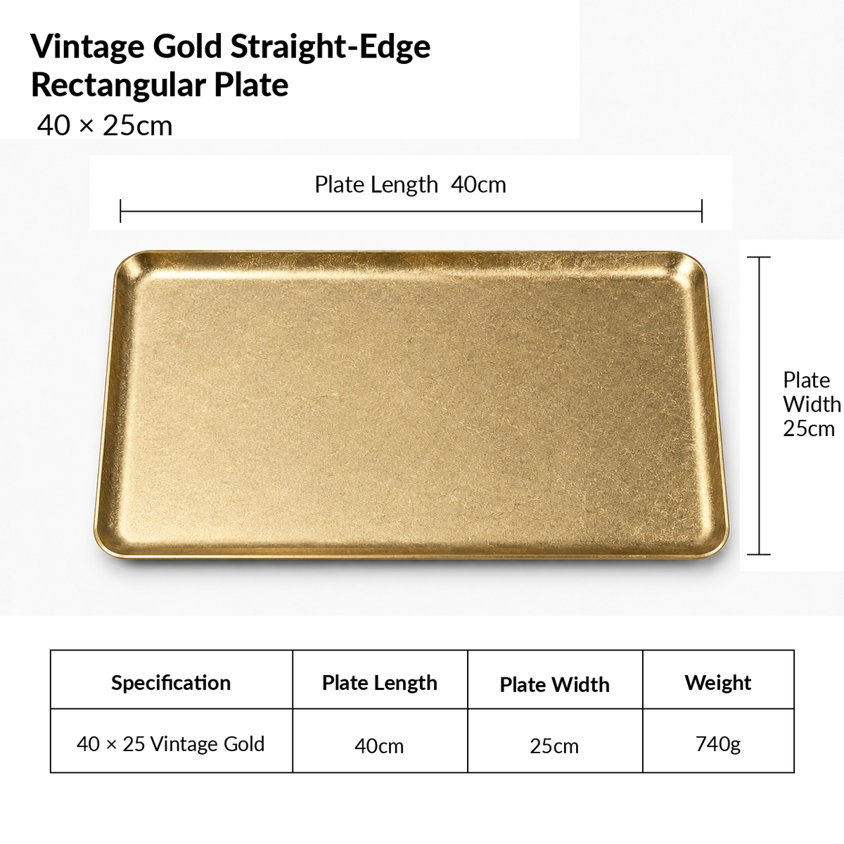 Brushed Stainless Steel Rectangular Serving Tray — Vintage Gold & Silver