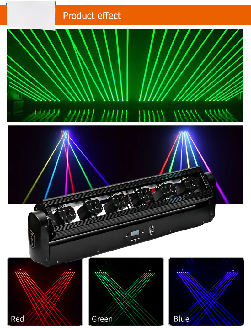 6-Head Moving Head Laser — RGB 6×500 mW with DMX512