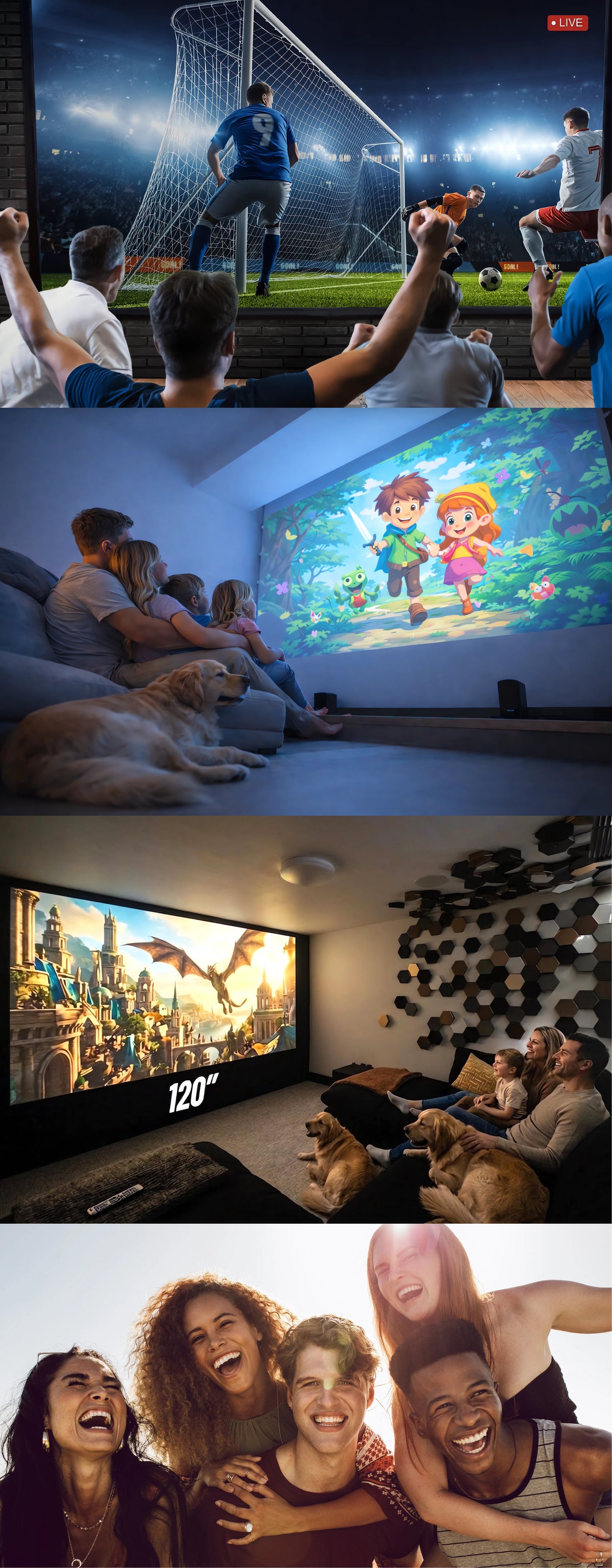4K UHD LED Projector for Bars & Events — 60–200 inch
