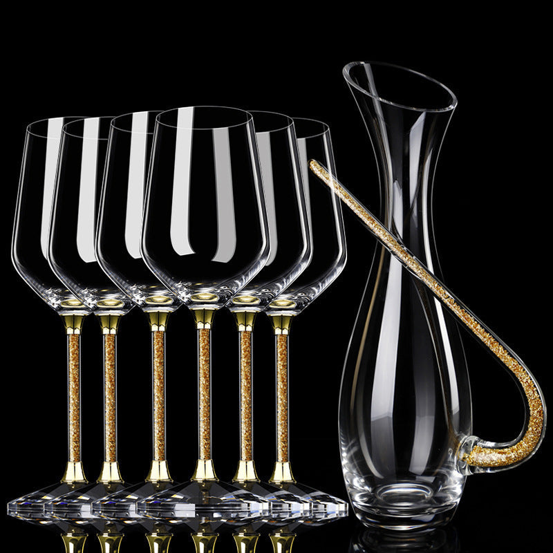 Gold Foil Crystal Glasses and Decanter Set — 7 Pieces