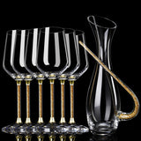 Gold Foil Crystal Glasses and Decanter Set — 7 Pieces