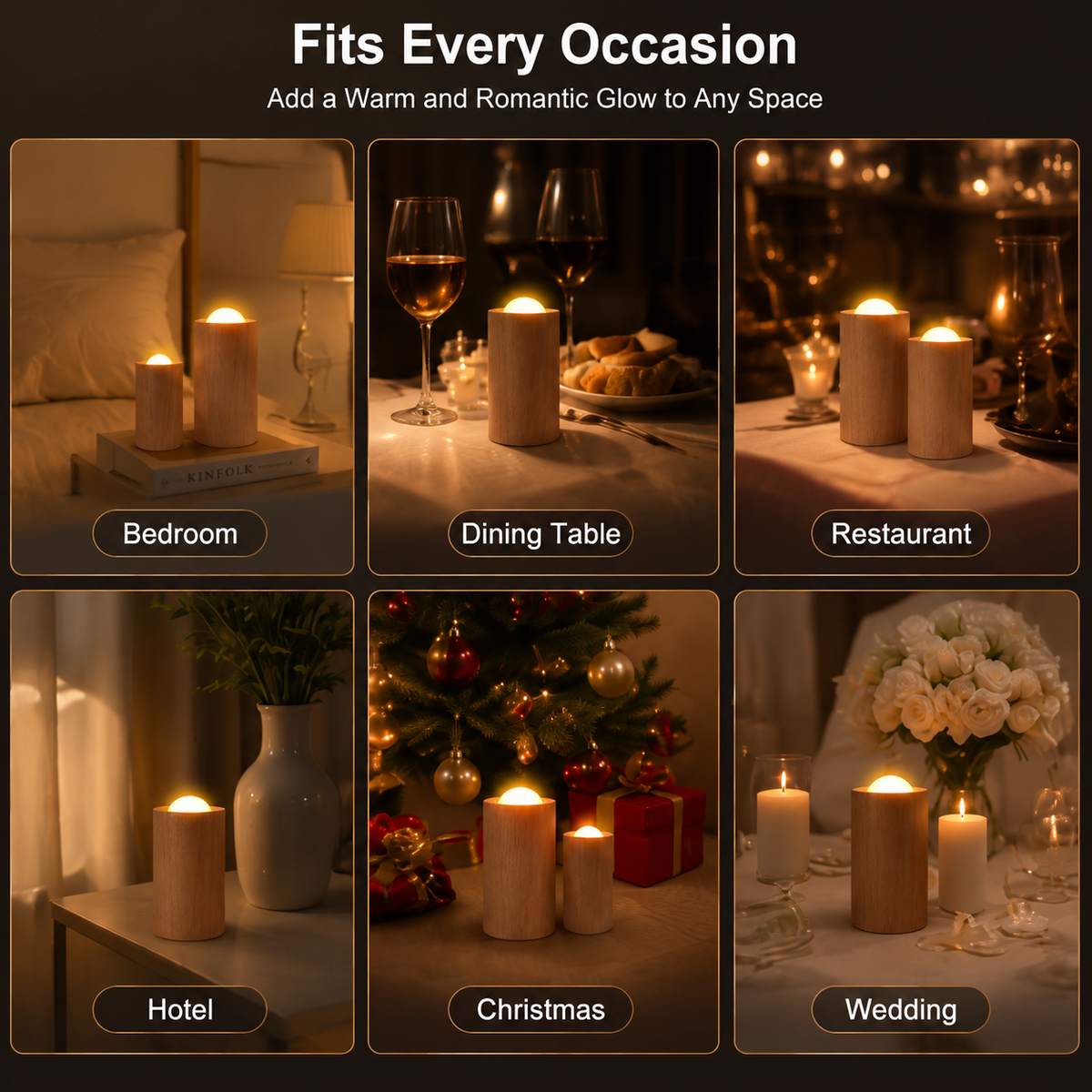 Rechargeable Wooden Flameless LED Candle Lamp — Warm White