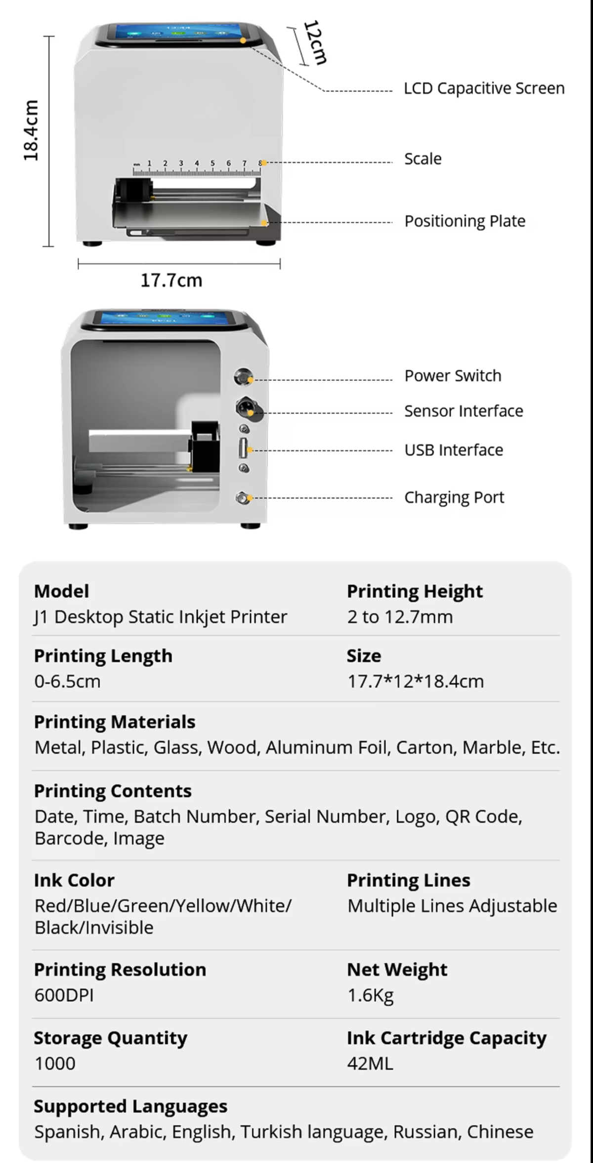 Benchtop Static Inkjet Coder — 600 DPI Touchscreen