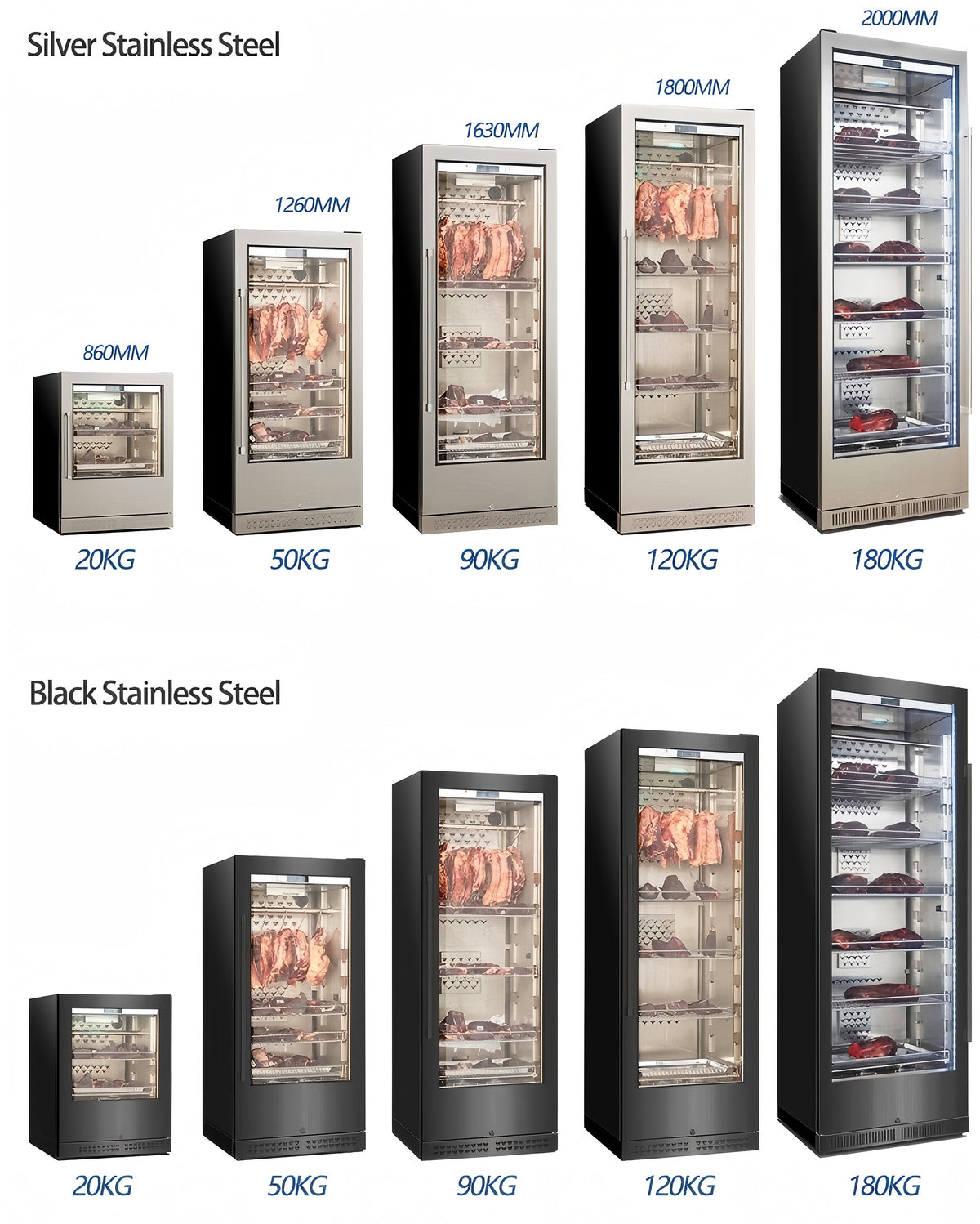 Commercial Dry Aging Refrigerator — Glass Door, Stainless Steel