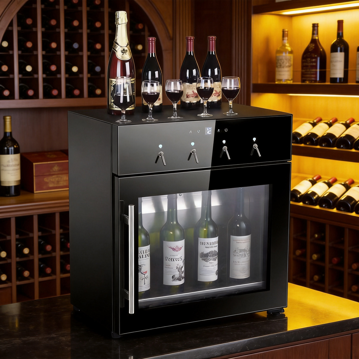 4-Bottle Wine Dispenser with LED Touch Screen — Argon Preservation