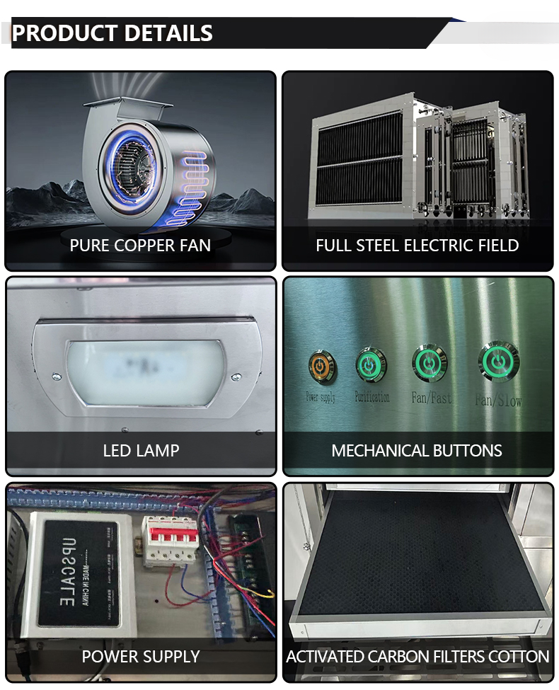 Commercial Ductless Range Hood — ESP Fume Purifier, 3000 m³/h