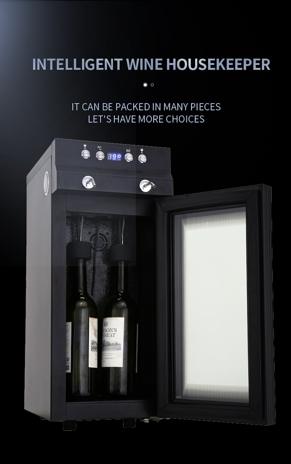 Commercial 2-Bottle Wine Dispenser — Glass Door, Temperature-Controlled