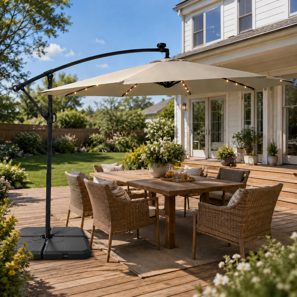LED Cantilever Patio Umbrella — 10 ft Offset Outdoor Parasol
