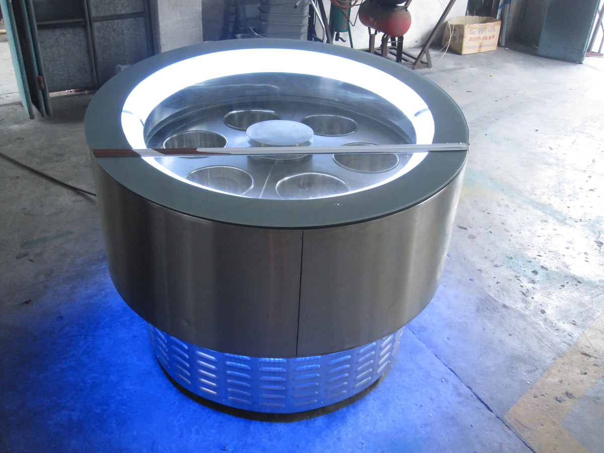 Commercial Rotary Ice Cream Display Freezer — Round Barrel Showcase