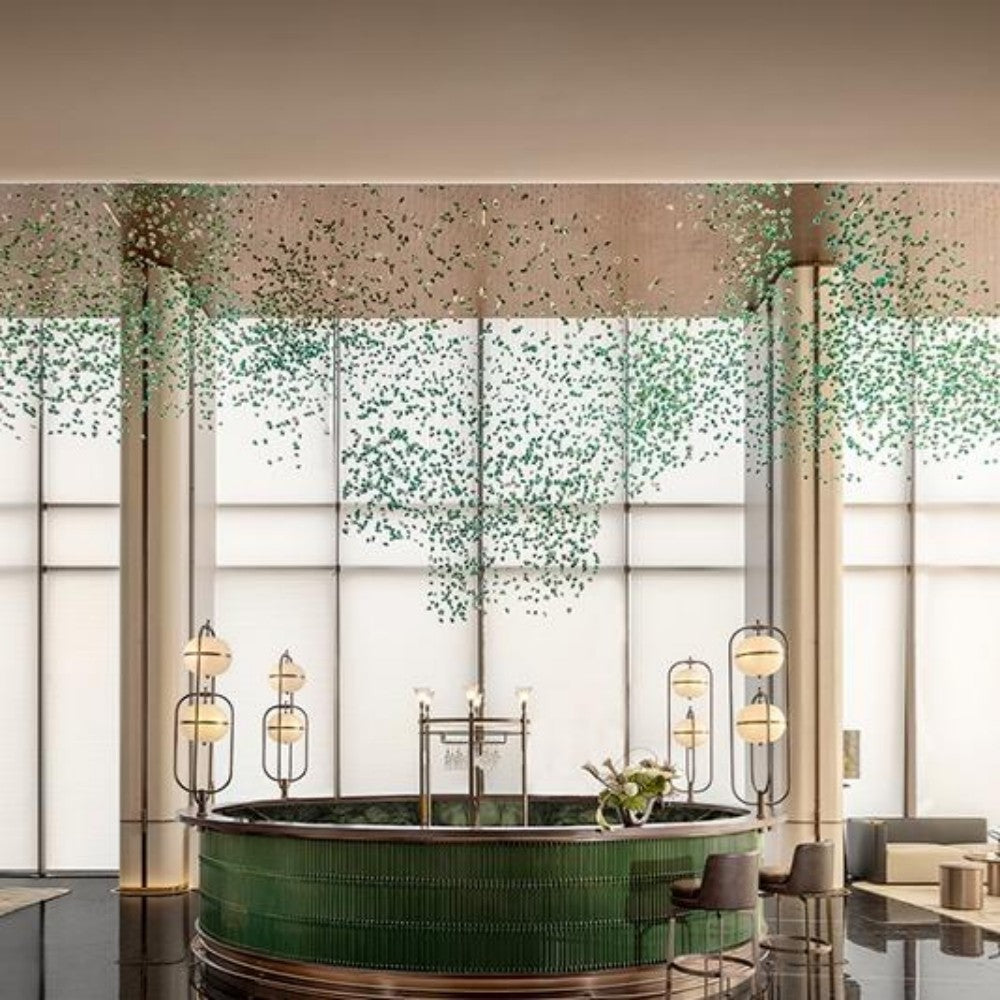 Green Glass Pendant Chandelier for Lobbies & Hotels