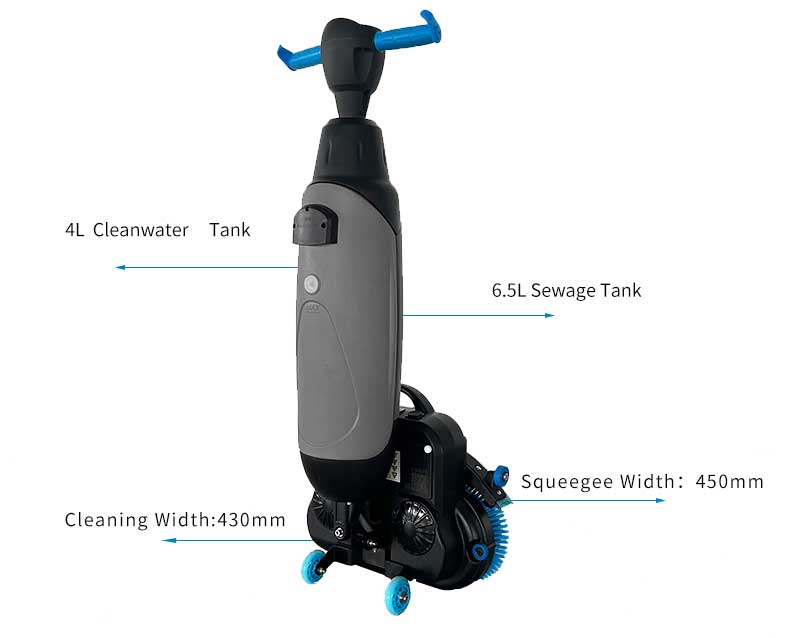 Walk-Behind Battery Floor Scrubber Dryer — 430 mm, cleaning width (brush plate diameter) 21cm