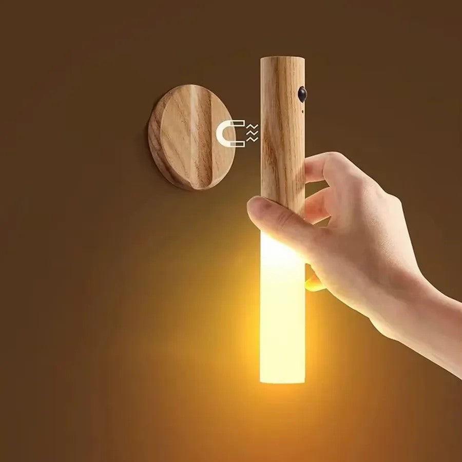 Magnetic Rechargeable LED Motion-Sensor Night Light with Wood Base