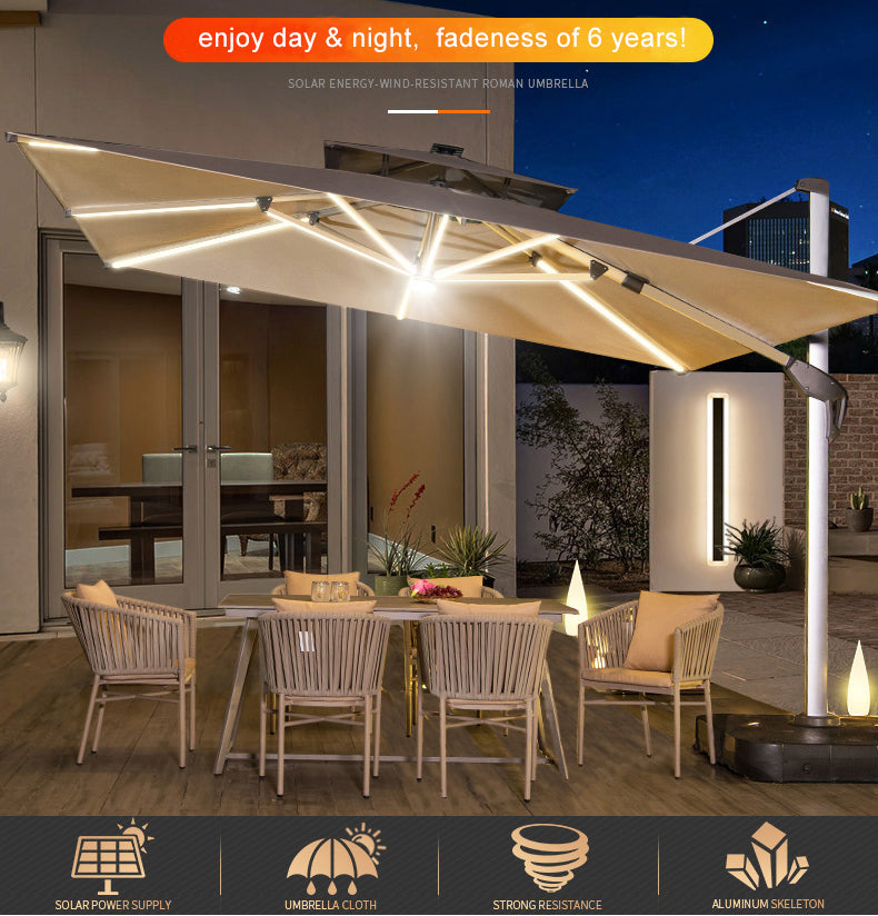 Cantilever Patio Umbrella — Aluminum LED Offset Parasol