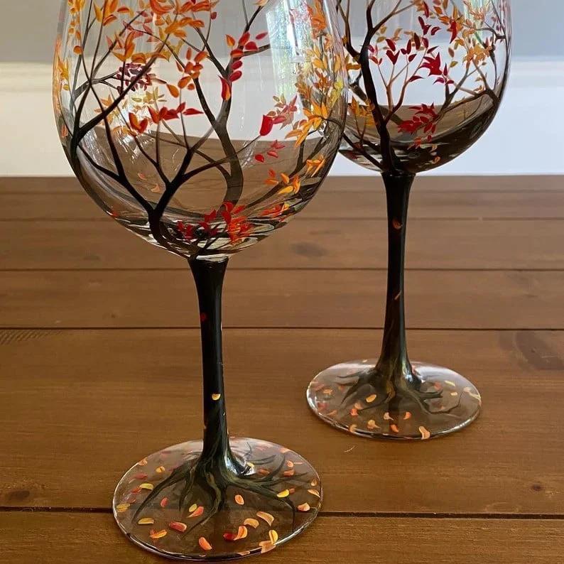Four Seasons Airbrushed Wine Glass