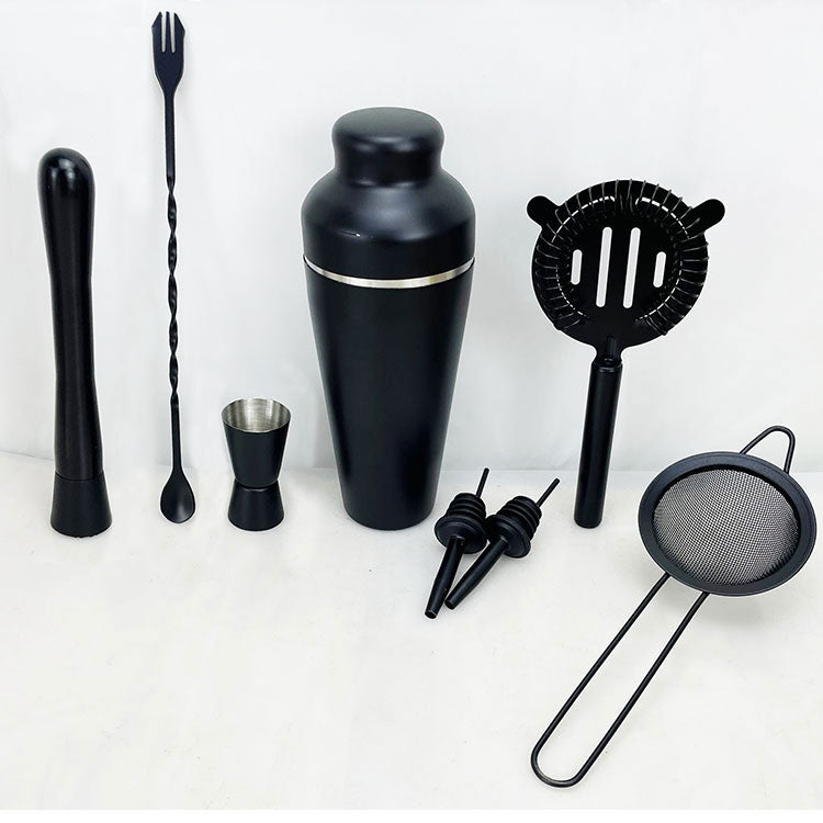 Matte Black Boston Cocktail Shaker Set — 8-Piece Bartender Kit