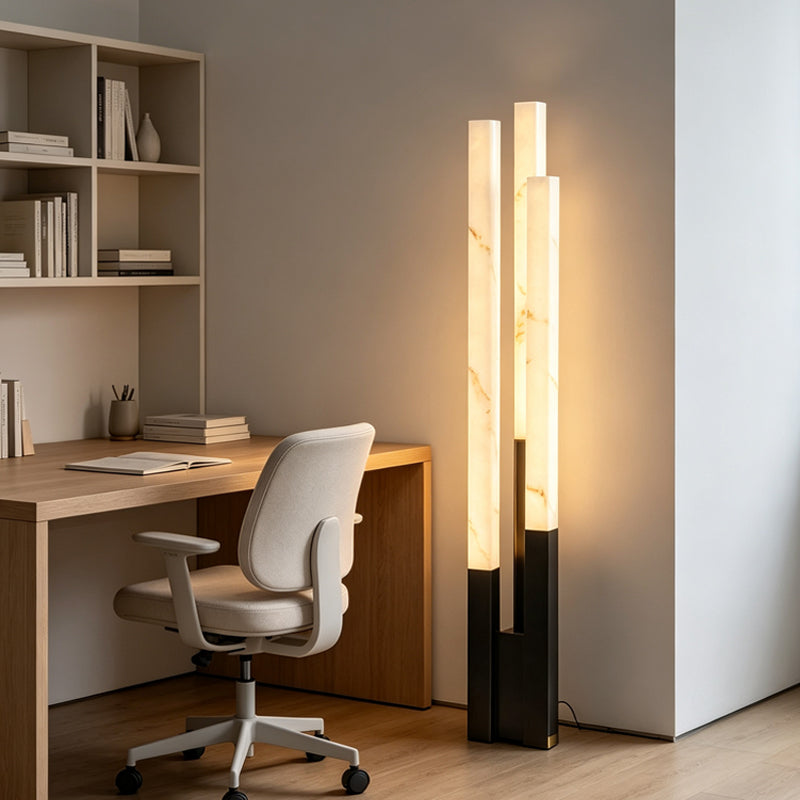 Marble Triple-Column LED Floor Lamp — Onyx Glow