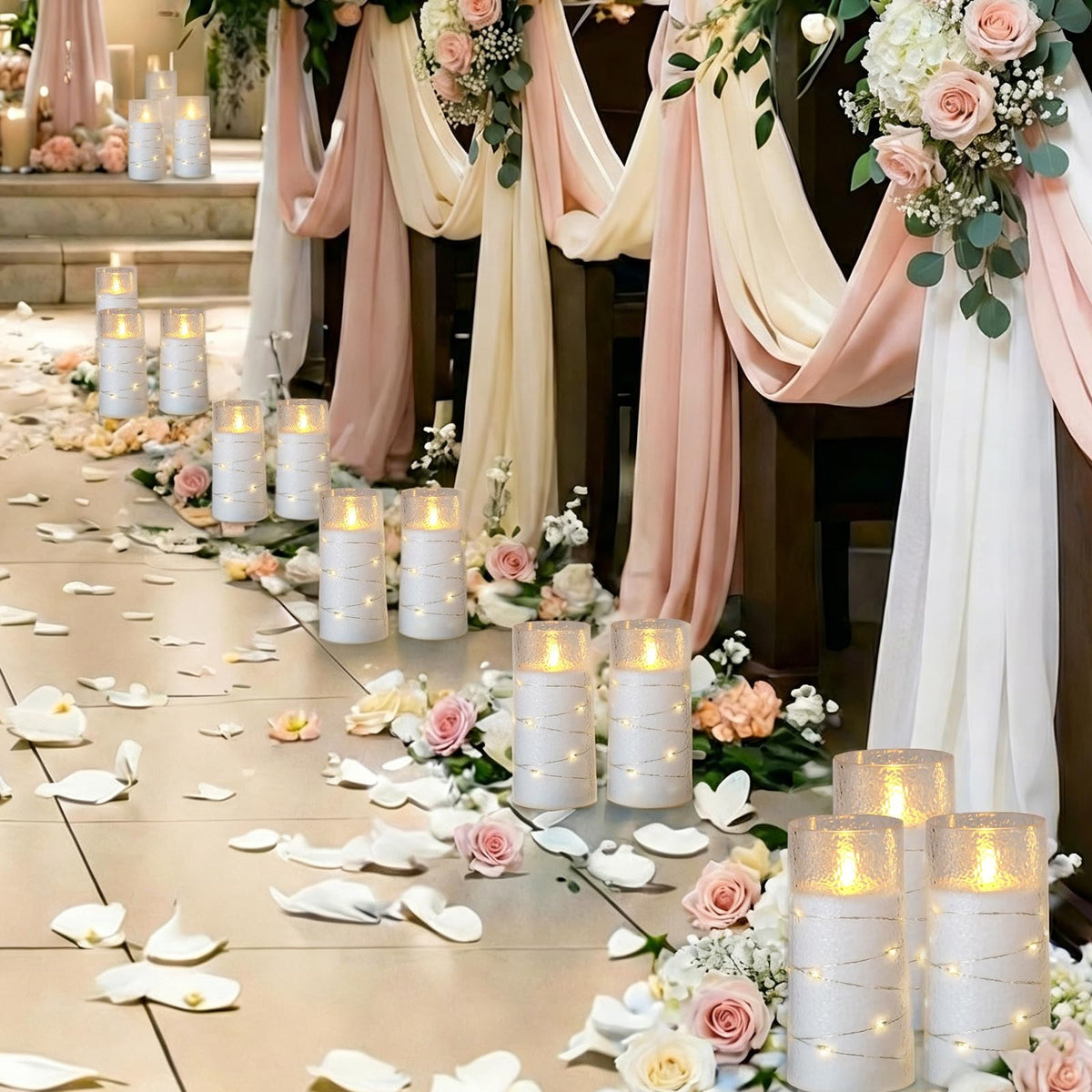 Flameless LED Pillar Candles with Embedded Fairy Lights — Remote & Timer