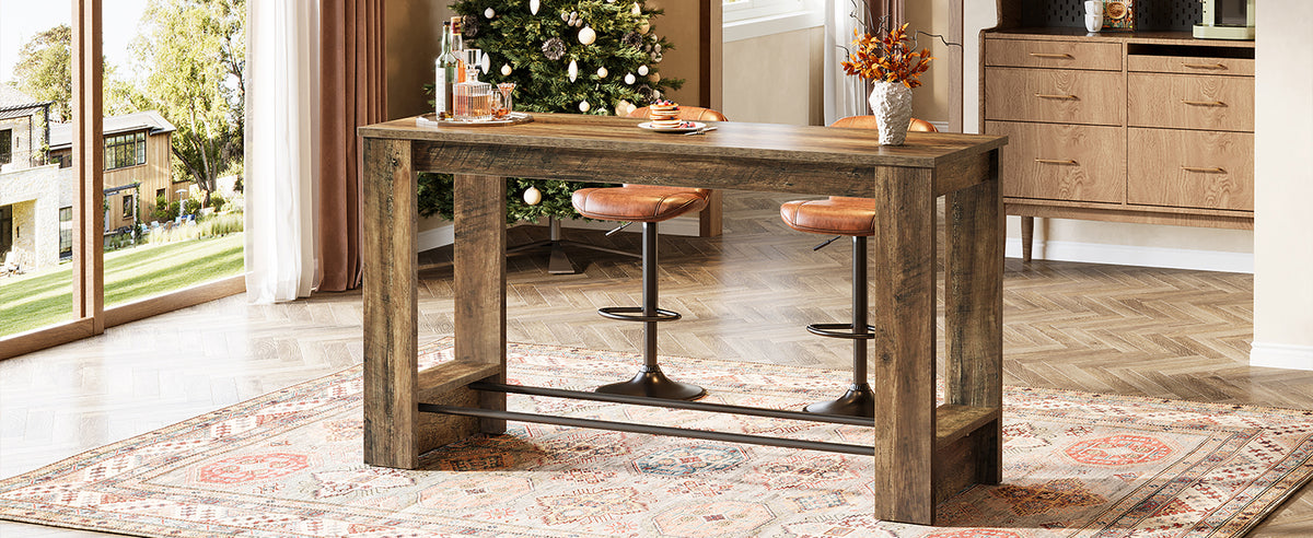 63-Inch Counter-Height Bar Table with Metal Footrest