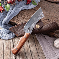Damascus Steel Steak Knife with Handmade Wood Handle and Sheath image preview