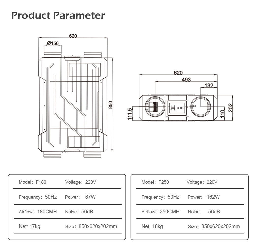 Ceiling-Mounted Heat Recovery Ventilation System with Smart Wi-Fi Control