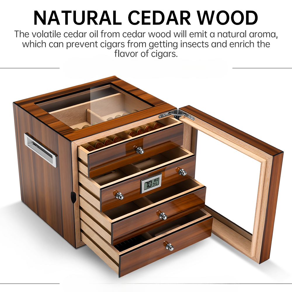 Armoire à cigares en bois — porte vitrée, 4 plateaux