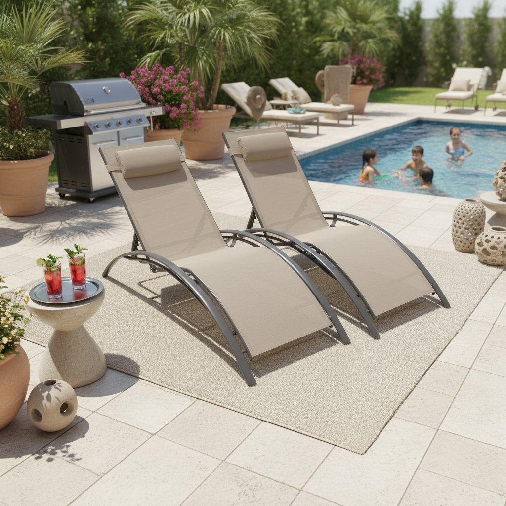 Folding S-Shaped Sun Lounger — Stackable Textilene Chaise Recliner