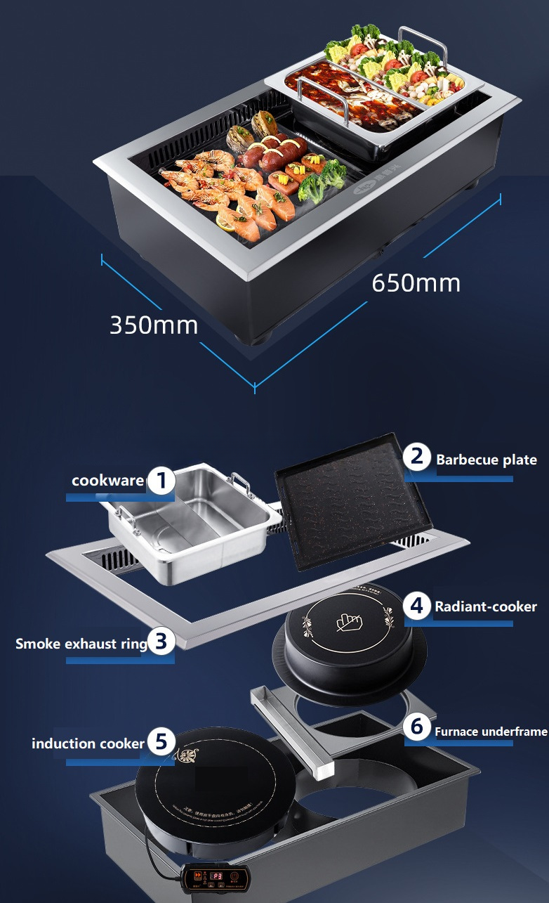 Commercial Electric Hot Pot & BBQ Grill Table — 2-in-1