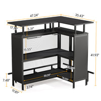L-Shaped Corner Home Bar Cabinet with Storage &amp; Stemware Racks image preview