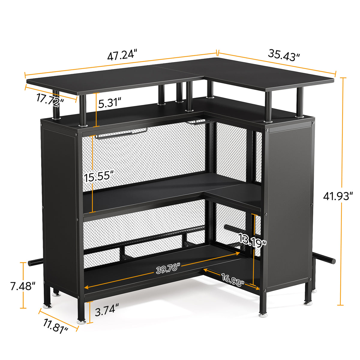 L-Shaped Corner Home Bar Cabinet with Storage & Stemware Racks
