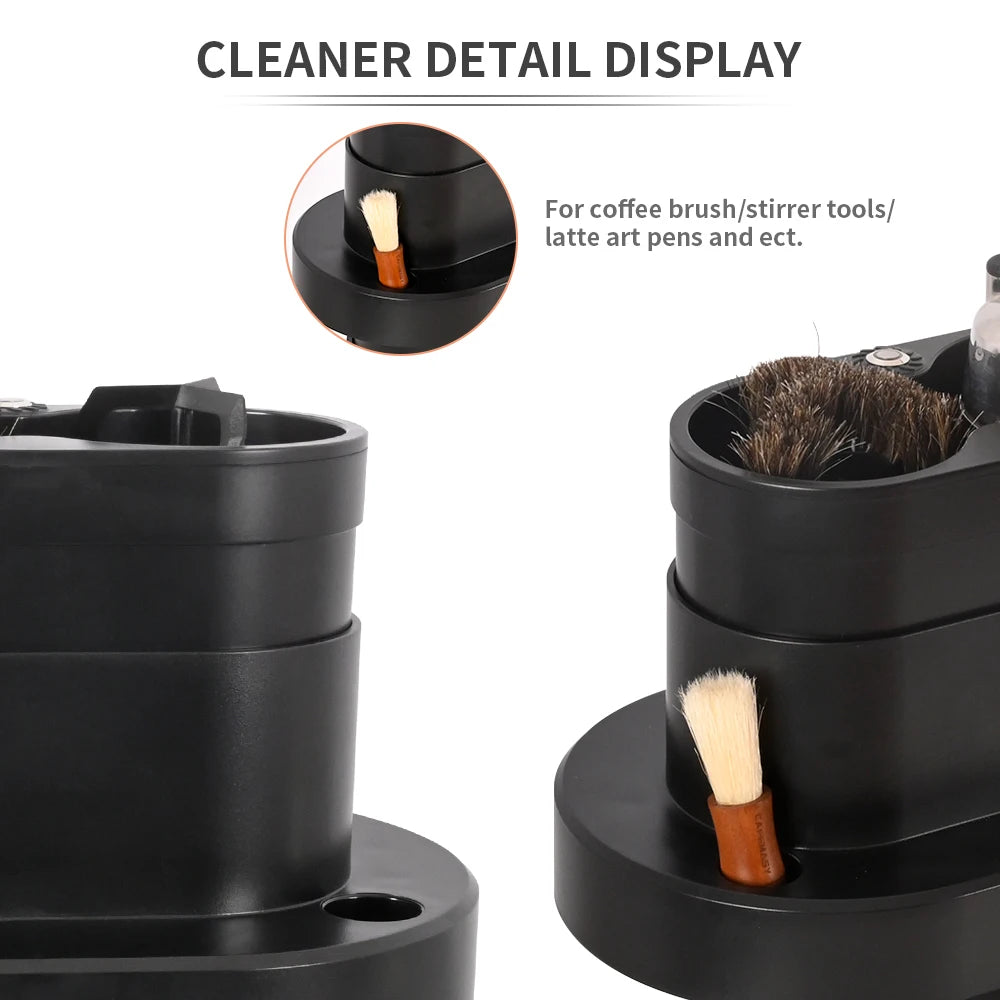 Automatic Standing Portafilter Cleaner — Motorized Scraper & Brushes