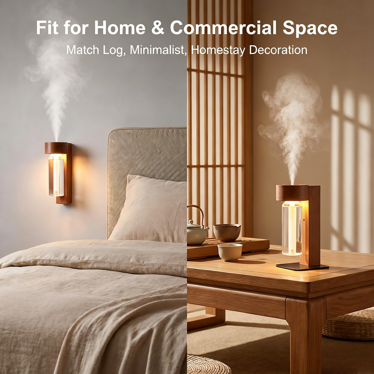 Cordless Wooden Aroma Diffuser Night Light — Motion Sensor
