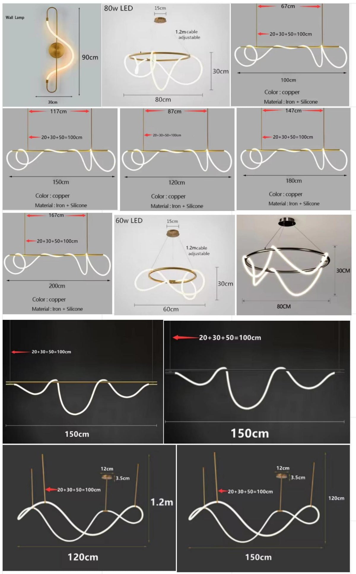 Minimalist LED Line Pendant Light — Silicone DIY Chandelier