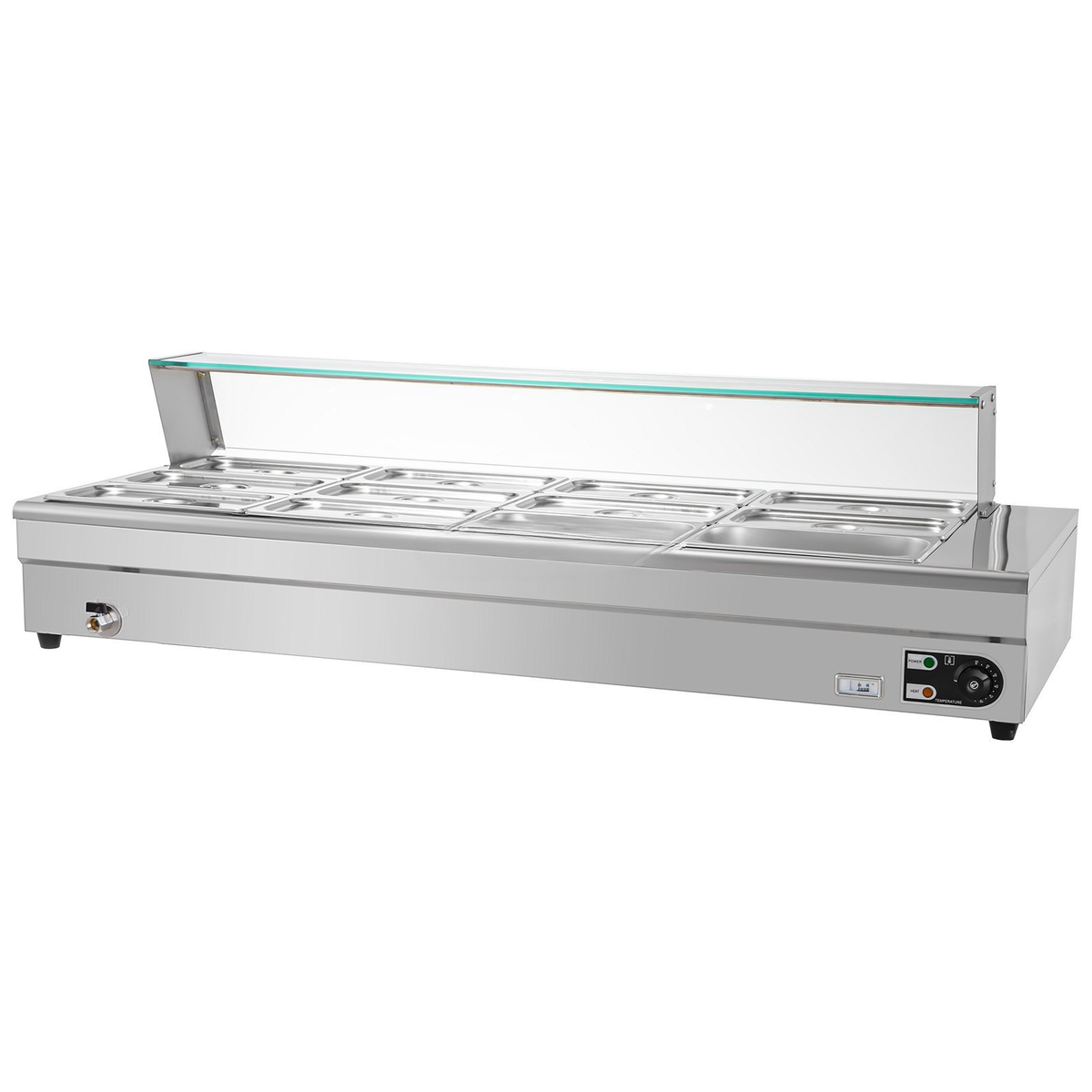 Commercial Electric Bain Marie Food Warmer — 12-Pan with Glass Top