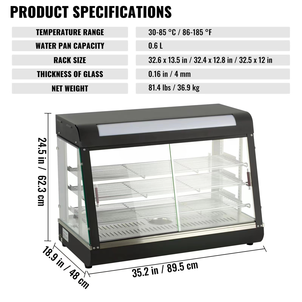 Commercial Stainless Steel Heated Food Display Showcase — 3-Tier