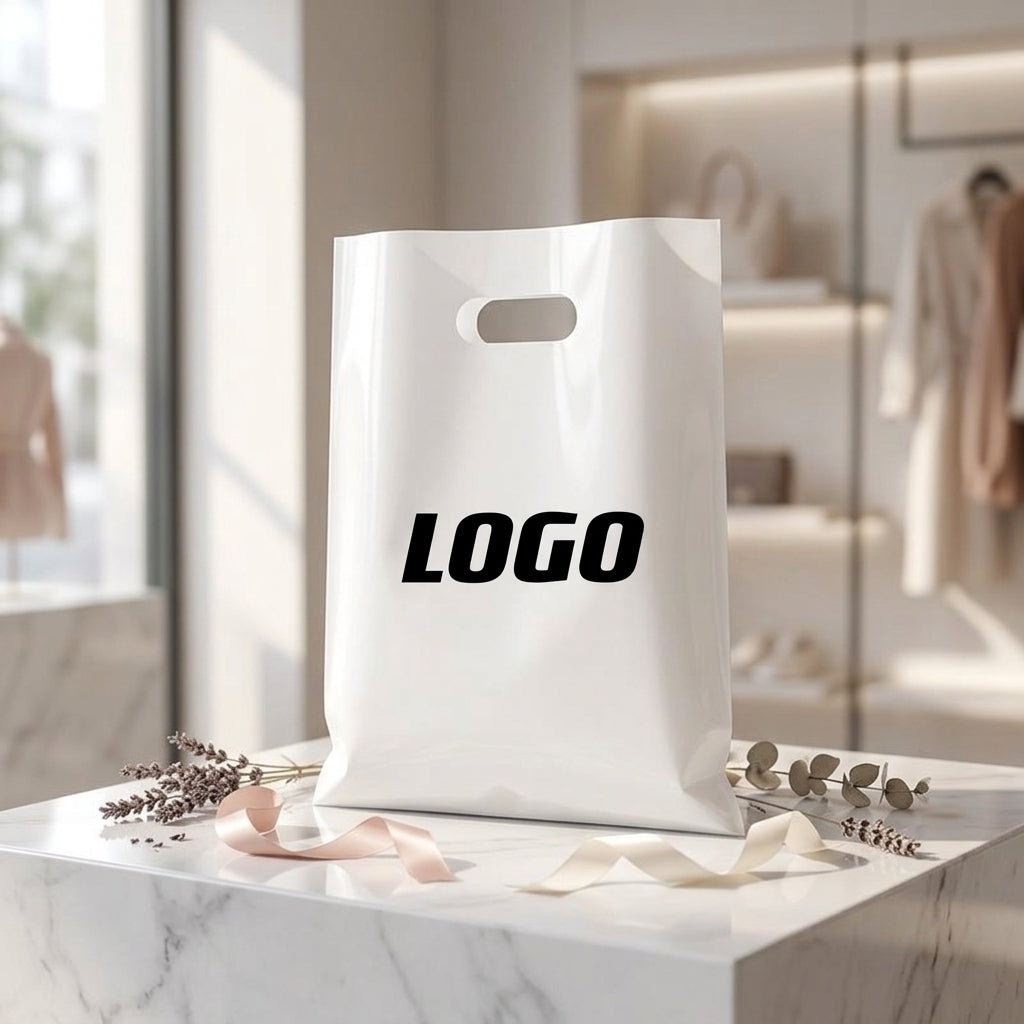 Custom Printed Plastic Shopping Bags — Die-Cut Handle
