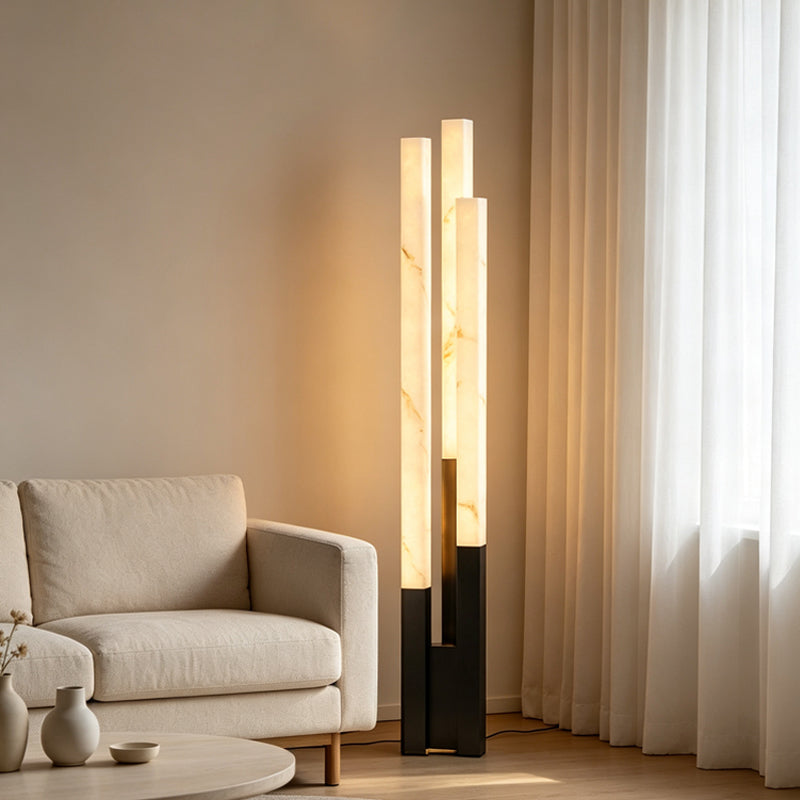 Marble Triple-Column LED Floor Lamp — Onyx Glow