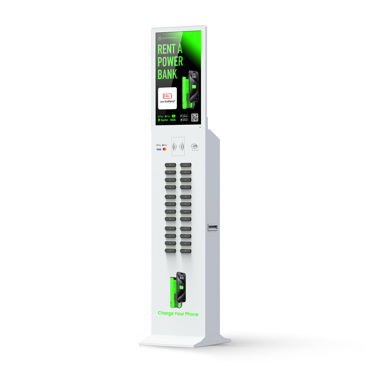24-Slot Shared Power Bank Vending Station with Advertising Screen