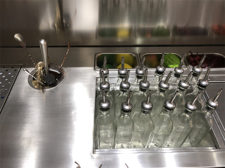 Stainless Steel Mobile Bar Station — Refrigerated Cocktail Cart