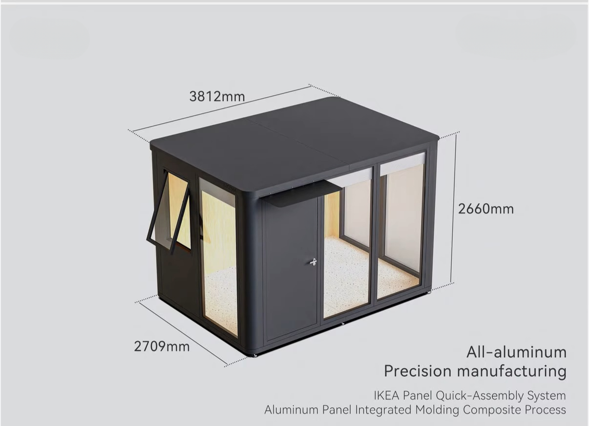 Caseta modular de aluminio para jardín — oficina prefabricada (precio por pie cuadrado)