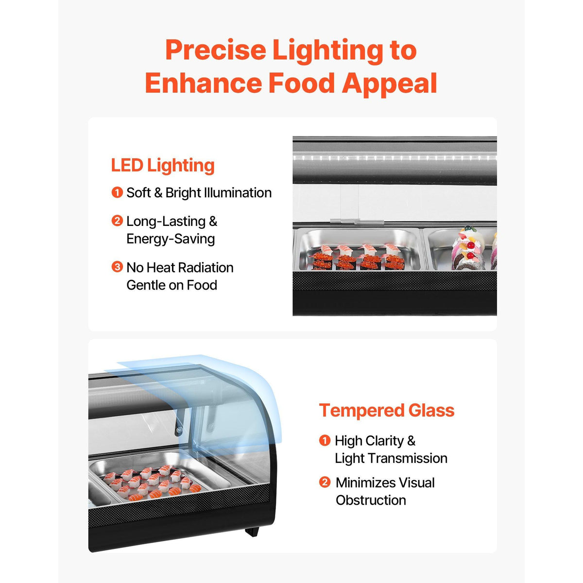 Commercial Countertop Sushi Display Case — 5-Pan, Curved Glass
