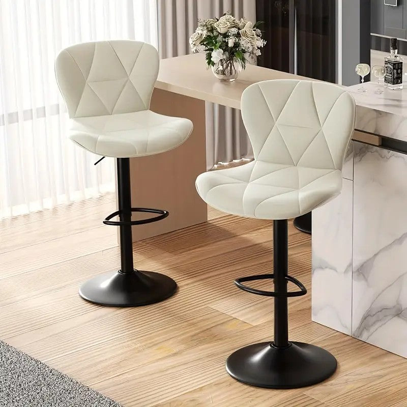 Modern Swivel Bar Stool with Backrest — PU Leather, Adjustable Height