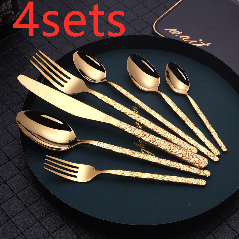 Embossed Stainless Steel Cutlery Set — 7-Piece