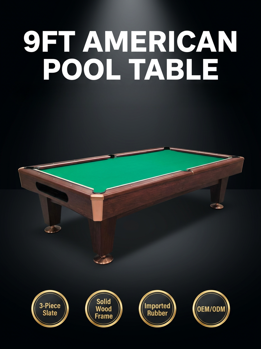 Mesa de billar americano para bola 9 de madera maciza