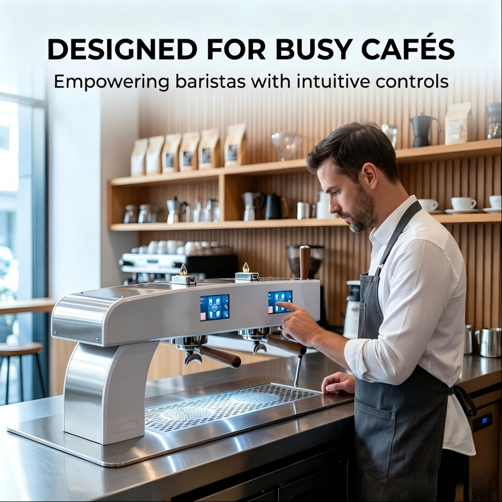 Commercial Dual-Boiler Espresso & Teapresso Machine — Dual Touchscreen