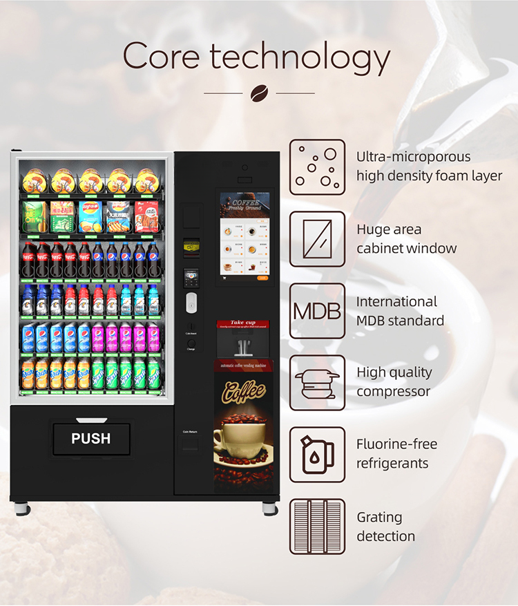 Máquina expendedora comercial de café y snacks — pantalla táctil de 22"