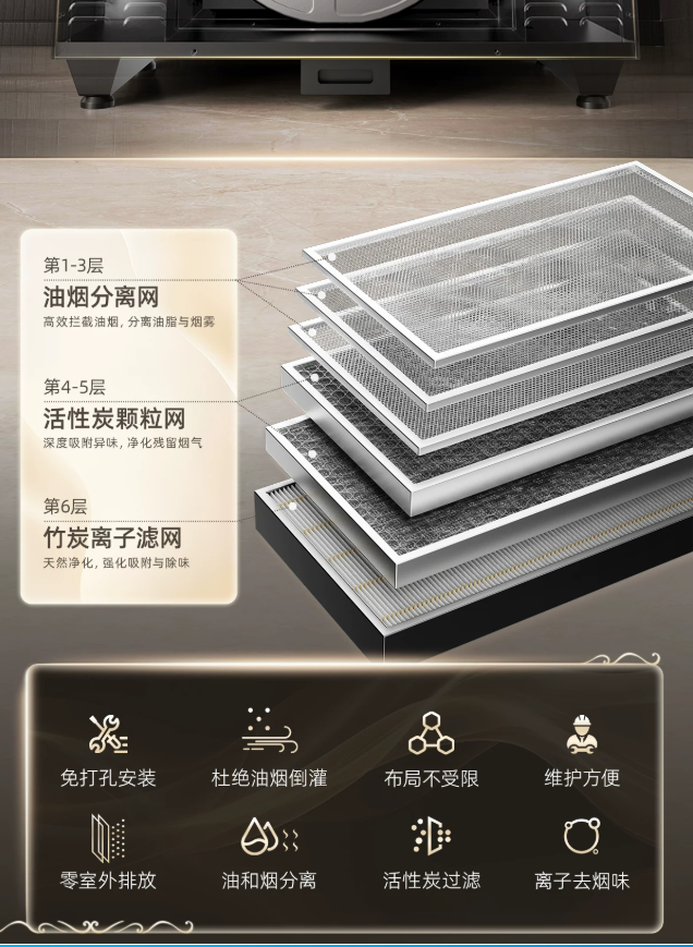 Downdraft Island Range Hood with Recirculation Filtration and Tabletop Lifting