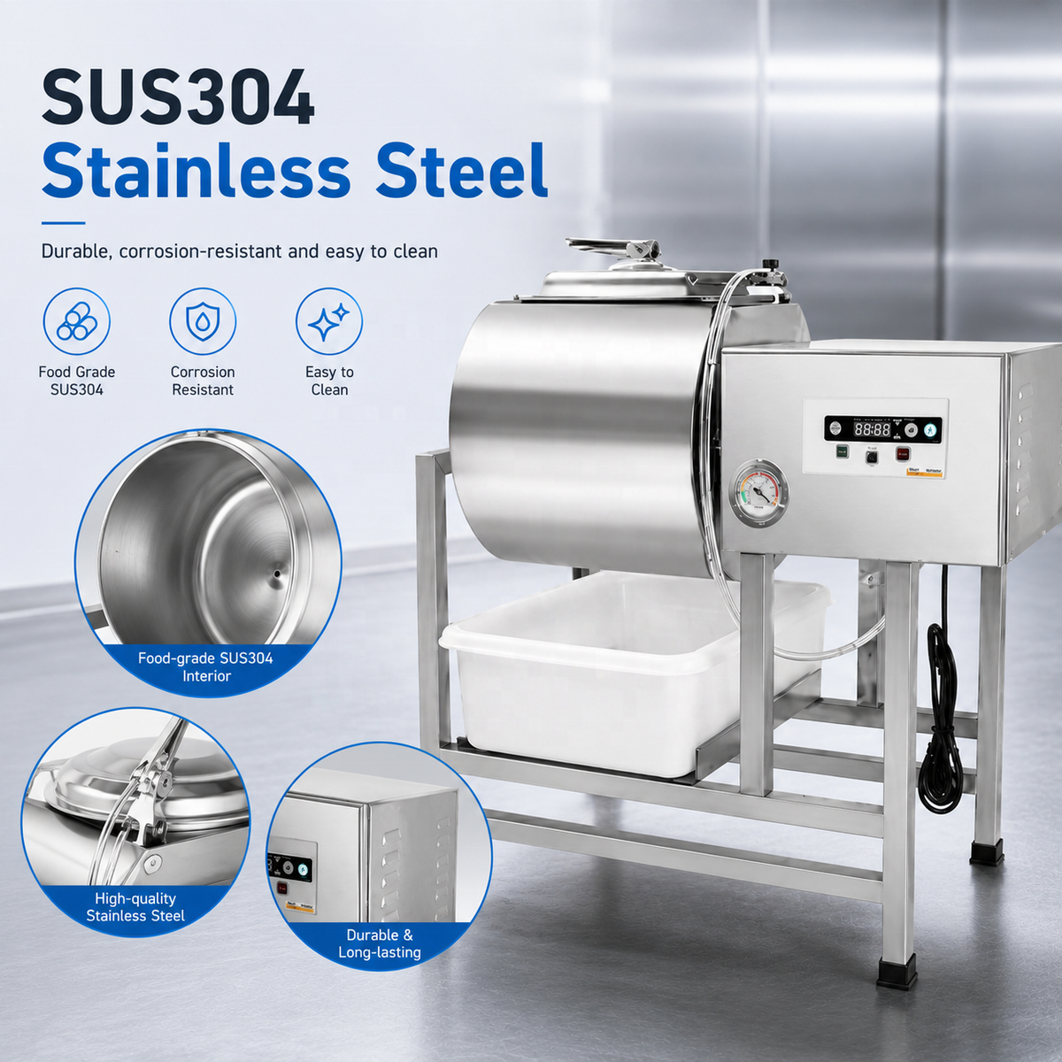 Commercial Vacuum Tumbler Marinator — Stainless Steel