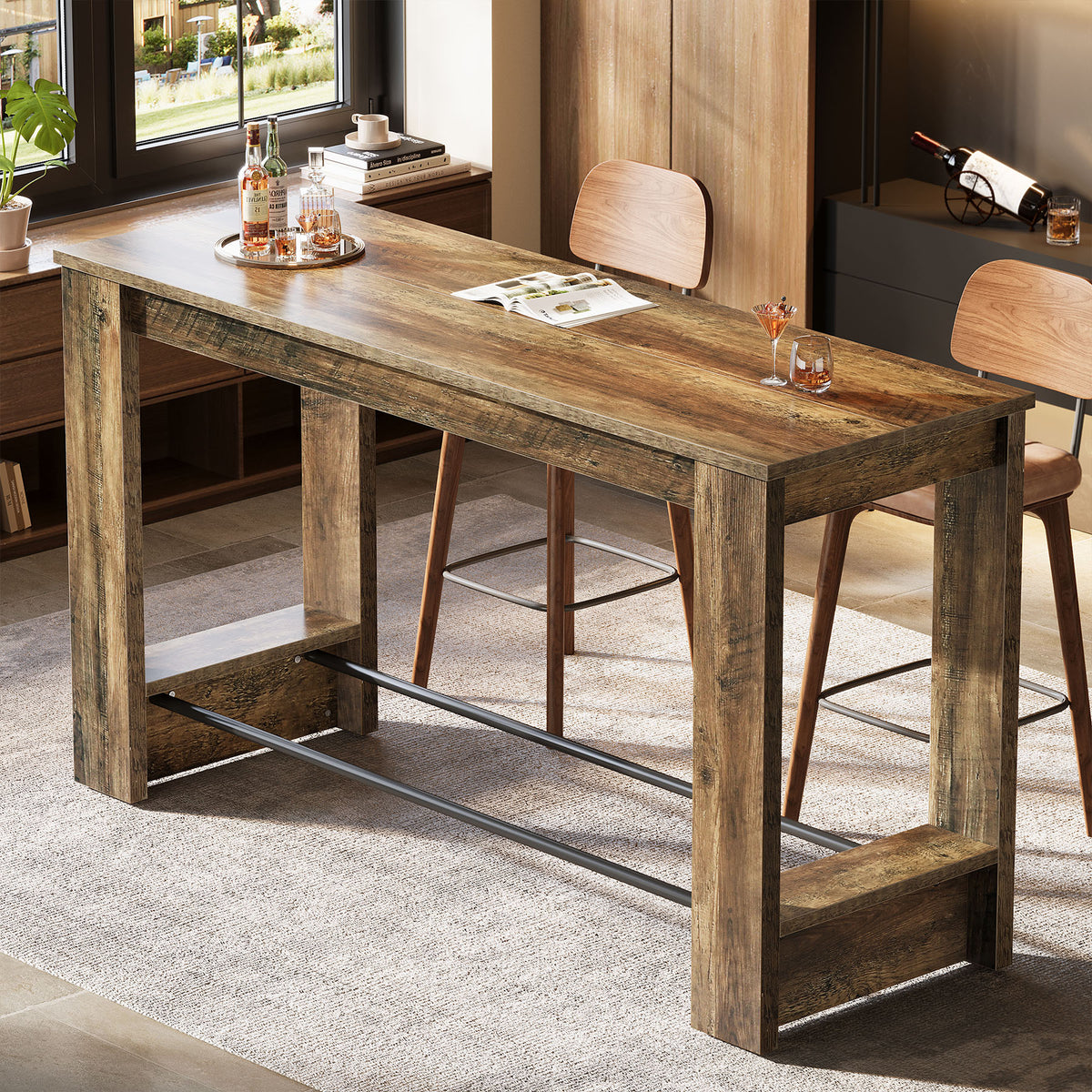 63-Inch Counter-Height Bar Table with Metal Footrest