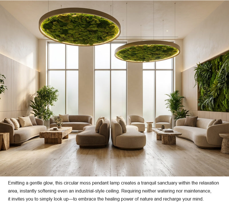 Biophilic LED Ring Chandelier with Preserved Moss