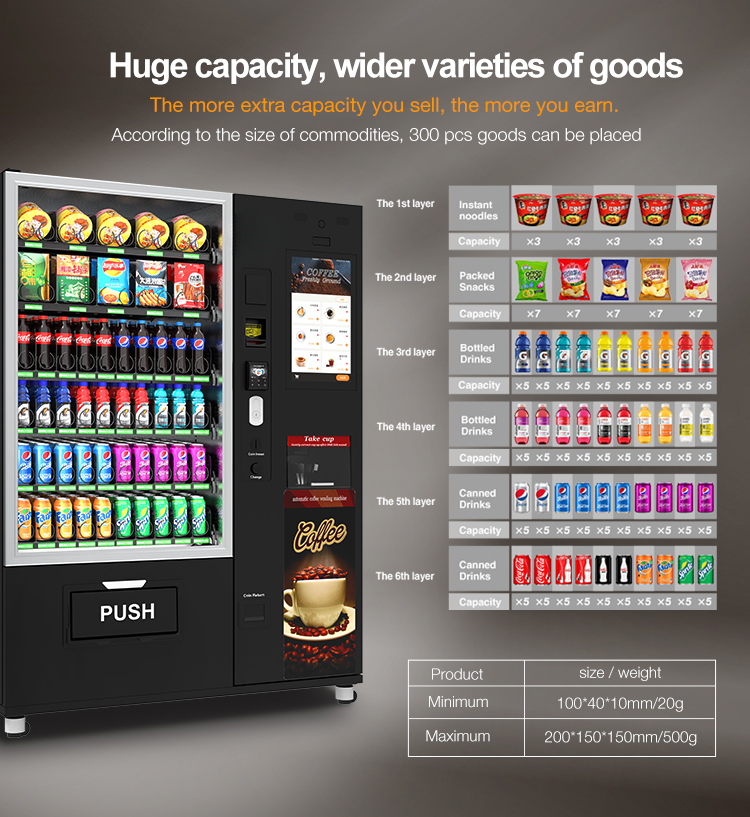 Máquina expendedora comercial de café y snacks — pantalla táctil de 22"